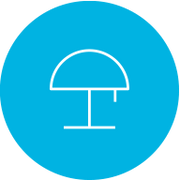 Icon - A light blue circle with the outline of an umbrella